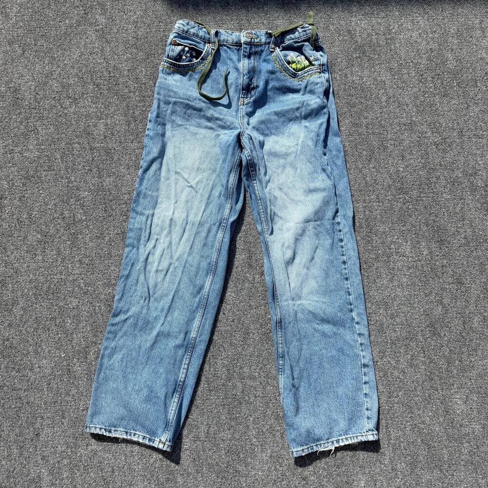 BDG Urban Outfitters Flower Embroidered Boyfriend Jeans Distressed Drawstring 27